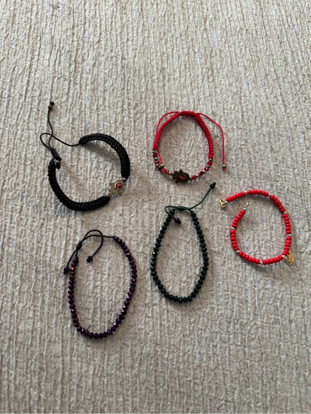 Handmade Red and Black Beaded Bracelet Set
